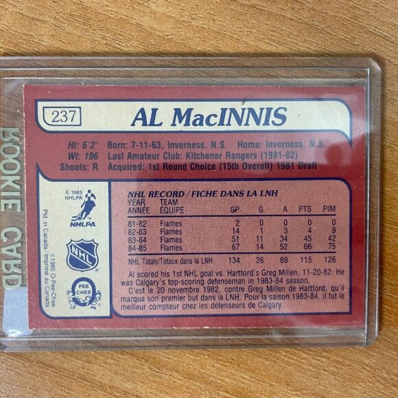 1985-86 O-Pee-Chee #237 Al MacInnis RC Calgary Flames - Picture 2 of 2
